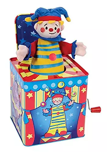 Silly Circus Clown JACK IN THE BOX Musical Classic Toy Pop Goes The Weasel