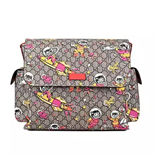 Gucci Space Cats Cat GG Canvas Diaper Bag Baby Beige Multicolor Orange Italy New