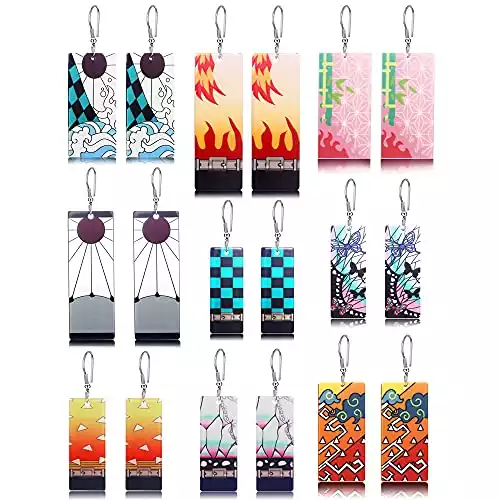 9 Pairs Tanjiro Earrings Anime Cosplay Dangle Earrings