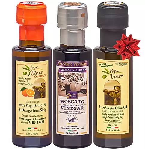 Papa Vince Infused Olive Oil - Dipping Set | Lemon Olive Oil | Balsamic Vinegar aged 8-years in wood | Extra Virgin Olive Oil from our family in Sicily, Italy | 3 fl oz each