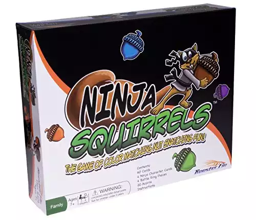 Ninja Squirrels Family Board Game – Improve Focus and Attention with Visual Color Matching Cards and Colorful Plastic Acorns, Fun Toy for All Ages, Kids and Adults 7 Years and Up