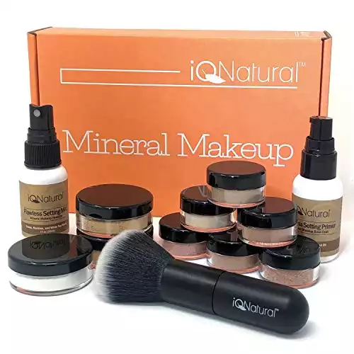 IQ Natural Mineral Makeup Set - 12 Piece Bare Matte Foundation Starter Set with Flawless Face Brush