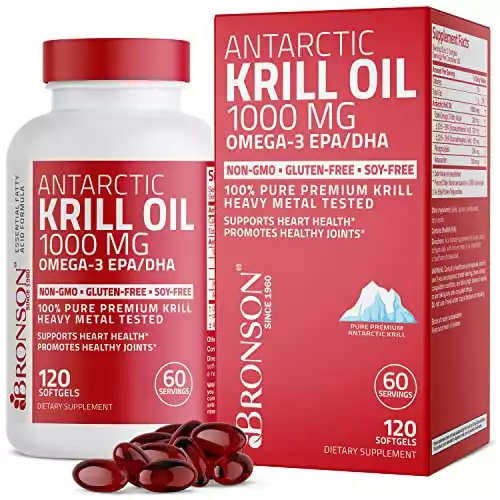 Bronson Antarctic Krill Oil 1000 mg with Omega-3s EPA, DHA and Astaxanthin, Heavy Metal Tested, 120 Softgels (60 Servings)