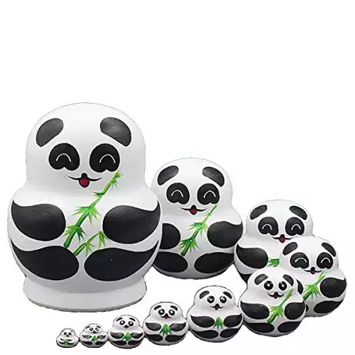 LK King&Light 10pcs Pandas Russian Nesting Dolls