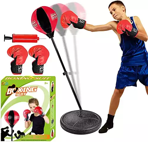 ToyVelt Boxing Set With Punching Ball + Hand Pump + Boxing Gloves - Height Adjustable Base, Easy Setup & Portable Design | Top Gifting Idea For Boys and Girls Ages 3 - 14 Years Old