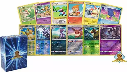 100 Assorted Pokemon Cards with 8 Reverse Foils! Includes Golden Groundhog Box!