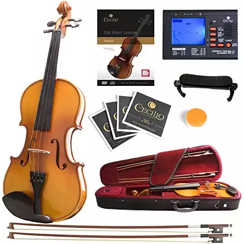 Mendini MV400 Ebony Fitted Solid Wood Violin Set