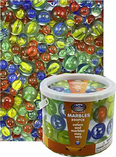 Matty's Toy Stop Deluxe 500 Pieces (7.5 Pounds) of Cat's Eyes Marbles & Shooters with Exclusive Storage Bucket