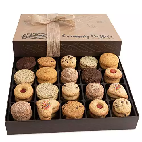 Granny Bella's Cookie Gift Baskets, 52 Gourmet Handmade Cookies, Christmas Holiday Assortment Food Gifts, Prime Unique Box Delivery for Men and Women Mother & Father Love Thanksgiving & V...