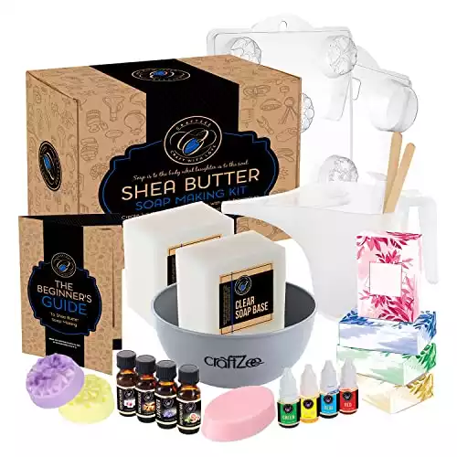 Premium DIY Melt & Pour Shea Butter Soap Making Kit: Includes 4 Fragrances, 4 Liquid Dye, 4 Soap Boxes and 2 Plastic Molds | Make Your own Soap Set | All Natural, Handmade and Homemade Bar Soap