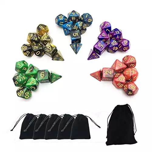 Smartdealspro 5 x 7-Die Series Two Colors Dungeons and Dragons DND RPG MTG Table Games Dice with Free Pouches