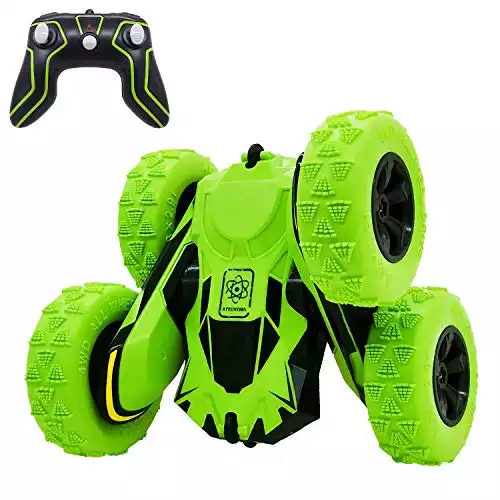 Threeking Rc Stunt Car Remote Control Off-Road Truck Double Sided Tumbling 360 Degree Rotation 3D Deformation Dance Car 1:28 2.4Ghz Rechargeable Stunt Car Great Gift for Kids - Green