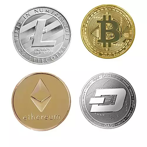 Bitcoin Coin Collector’s Cryptocurrency Gift Set |Bitcoin (BTC) Ethereum (ETH) Litecoin (LTC) Dash (Dash) Gold and Silver Colored ( 4 Pack )