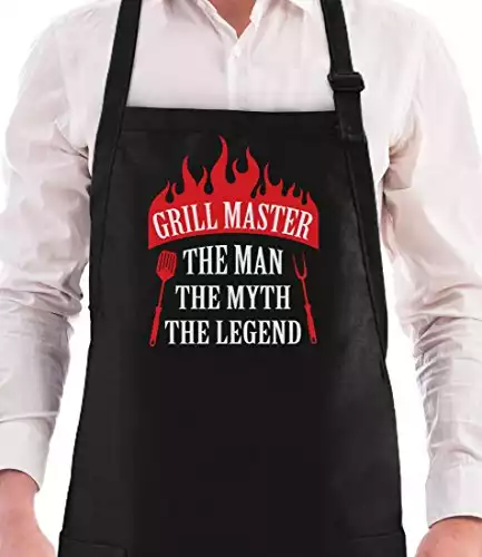 Grill Master The Man The Myth The Legend Father's Day/Birthday Gift Funny BBQ Chef Apron One Size Black