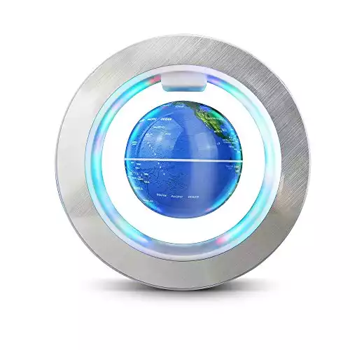 Aukee Magnetic Floating Globe World Map Circular Frame with Colorful LED for Home Office Desk Decoration 4 inch Blue