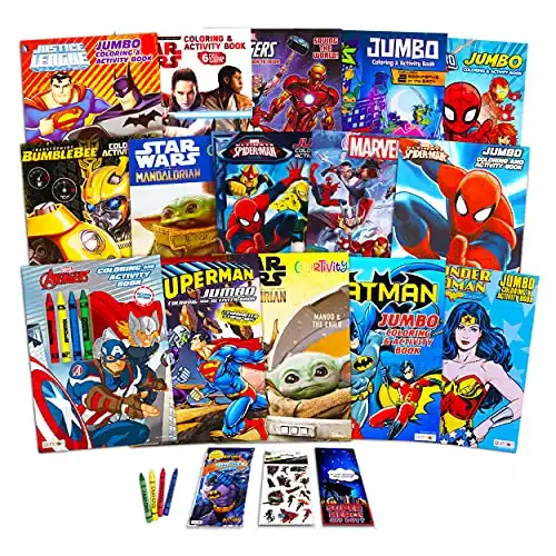 Superhero Ultimate Coloring Book Assortment ~ 15 Books Featuring Avengers, Spiderman, Justice League, Batman and More (Includes Stickers)