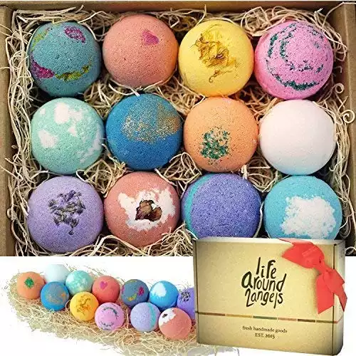 LifeAround2Angels Bath Bombs Gift Set 12 USA made Fizzies, Shea & Coco Butter Dry Skin Moisturize, Perfect for Bubble & Spa Bath. Handmade Birthday Mothers day Gifts idea For Her/Him, wife, gi...