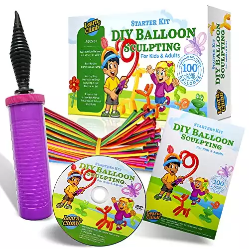 DIY Balloon Animal Kit for beginners. Twisting & Modeling balloon Kit 30 + Sculptures ,100 Balloons for balloon animals , Pump, Manual + DVD. Party Fun Activity/Gift for, Teens Boys and Girls.