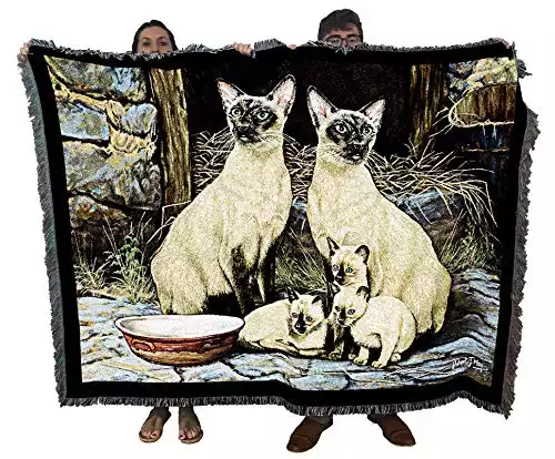Siamese Family Cat - Robert May - Cotton Woven Blanket Throw - Made in The USA (72x54)