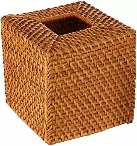 KOUBOO 1030017 Square Rattan Tissue Box Cover, 5.5" x 5.5" x 5.75", Honey Brown