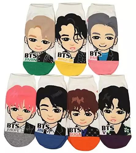 Women's Kpop BTS Socks 5 Pack,Multi Colors,Sock size 9-11, fits shoe 6-9