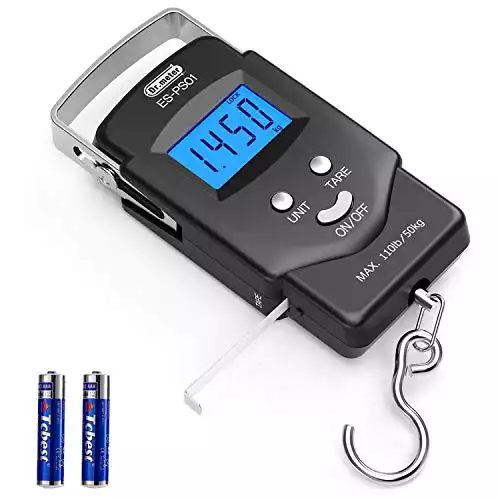 Dr.meter [Backlit LCD Display] PS01 110lb/50kg Electronic Balance Digital Fishing Postal Hanging Hook Scale with Measuring Tape, 2 AAA Batteries Included