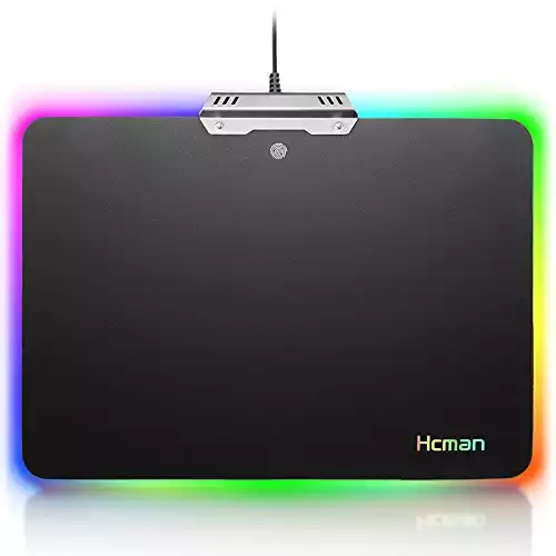Led Gaming Mouse Pad Large - Hcman Comfortable RGB Lighting Big Hard Computer Mice Mat for Gamer, Waterproof (Black)