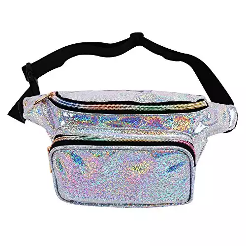 Holyami Fashion Holographic Fanny Pack for Women Men-Waterproof Travel Waist Packs Bum Purse Bags for Rave, Festival,Hiking